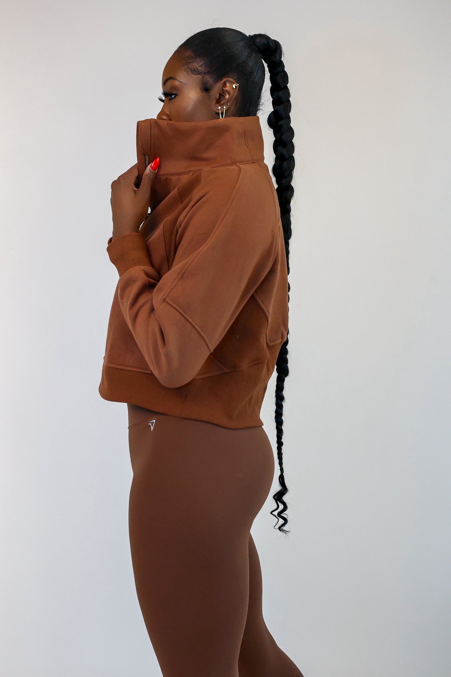 Brown Oversized Half Zipped Sweatshirt