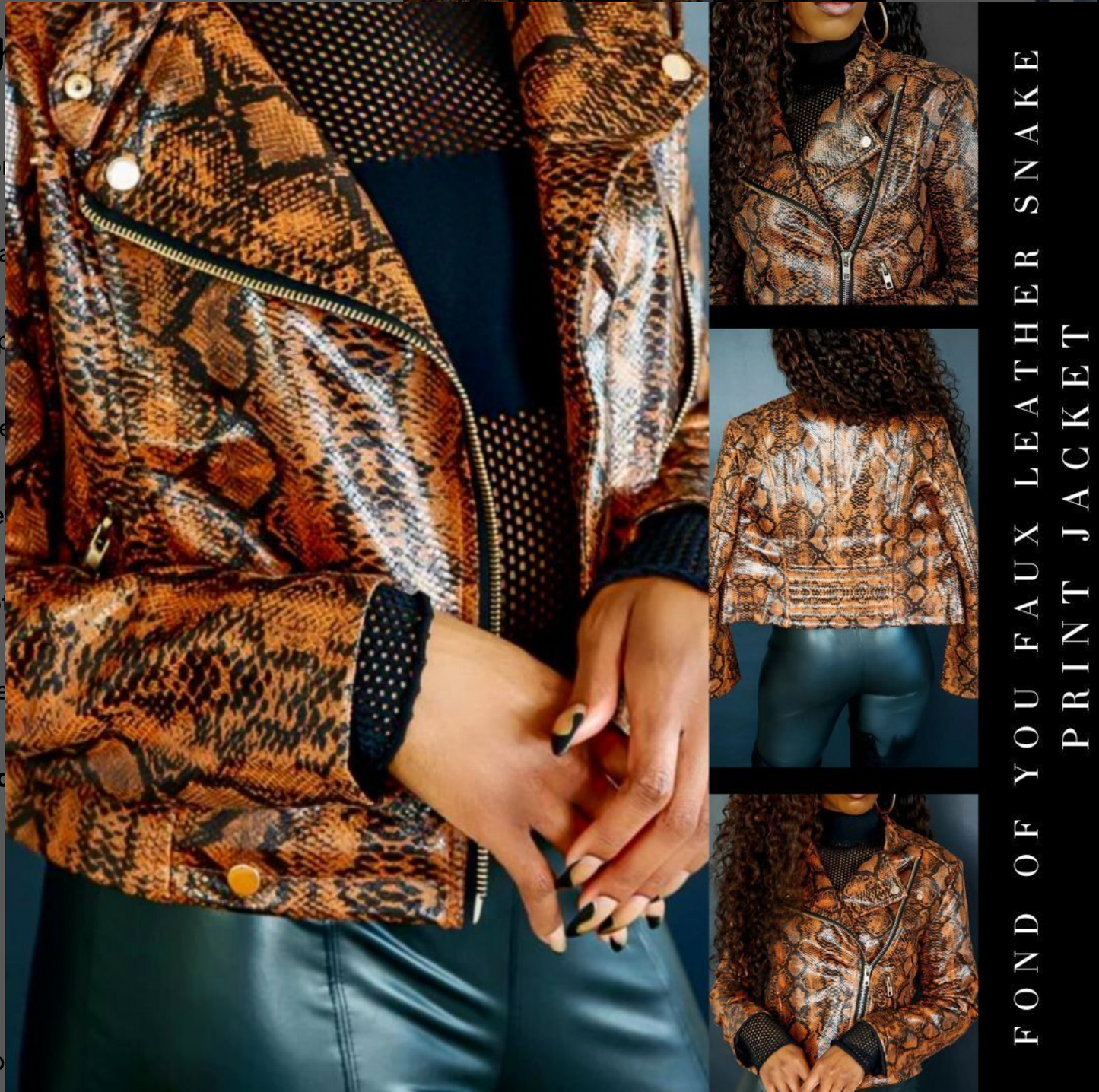 Fond of You Faux Leather Snake Print Jacket