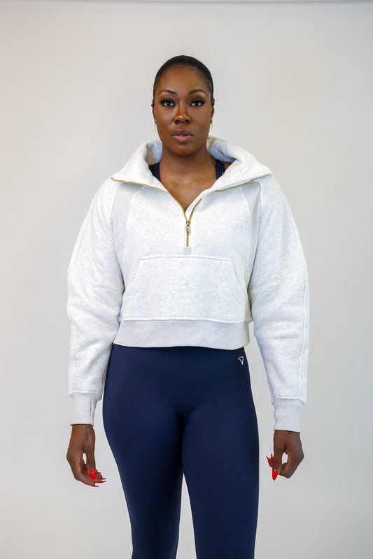Grey Oversized Half Zipped Sweatshirt