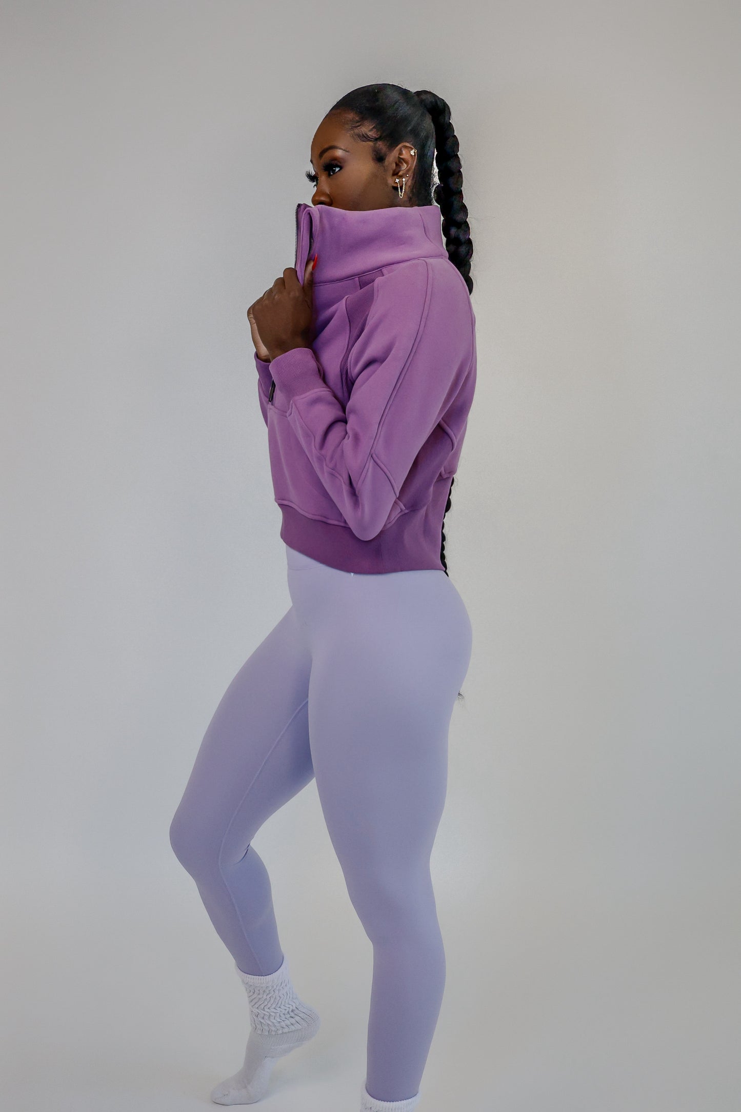 Lavender Oversized Half Zipped Sweatshirt
