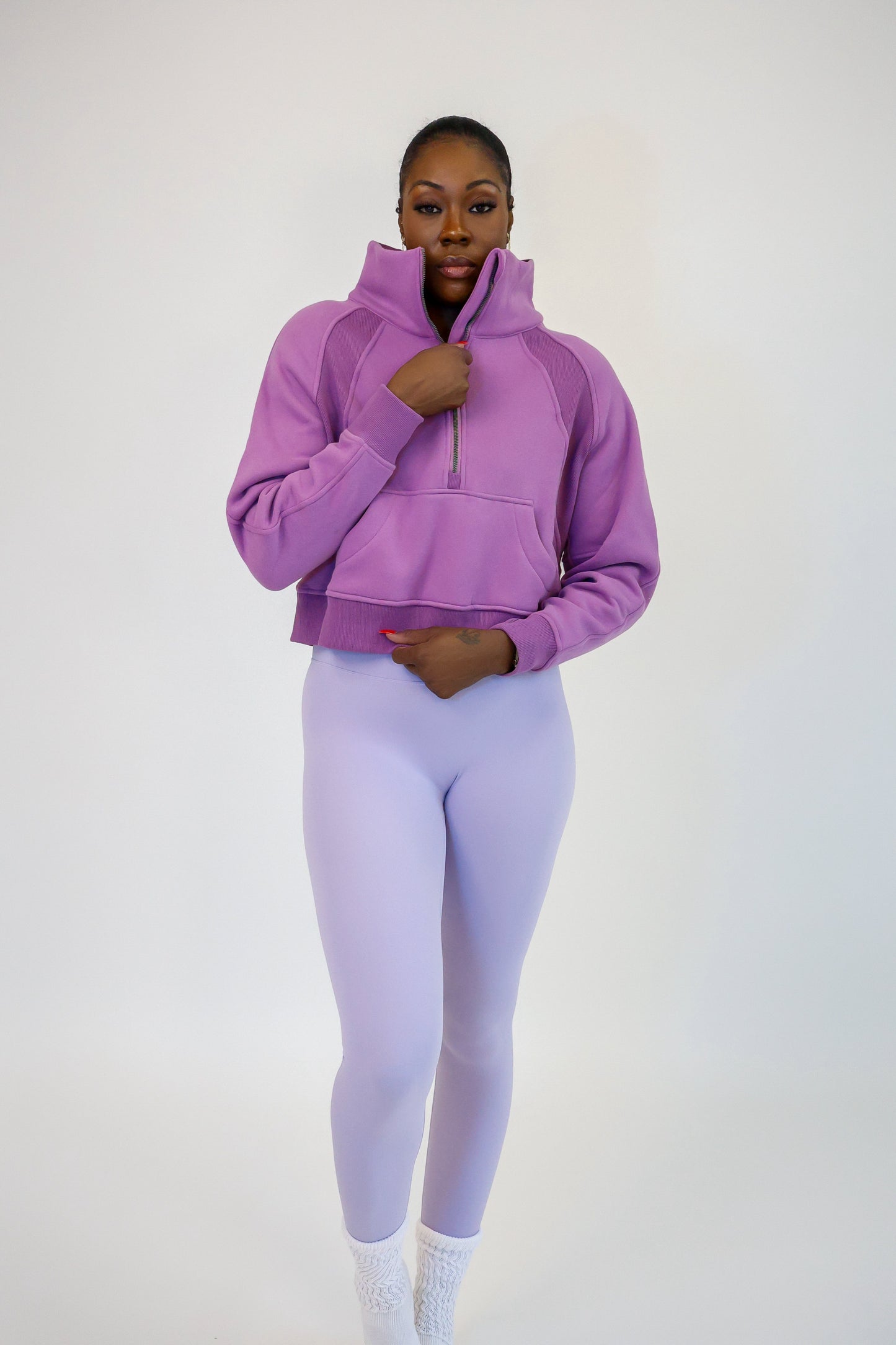 Lavender Oversized Half Zipped Sweatshirt