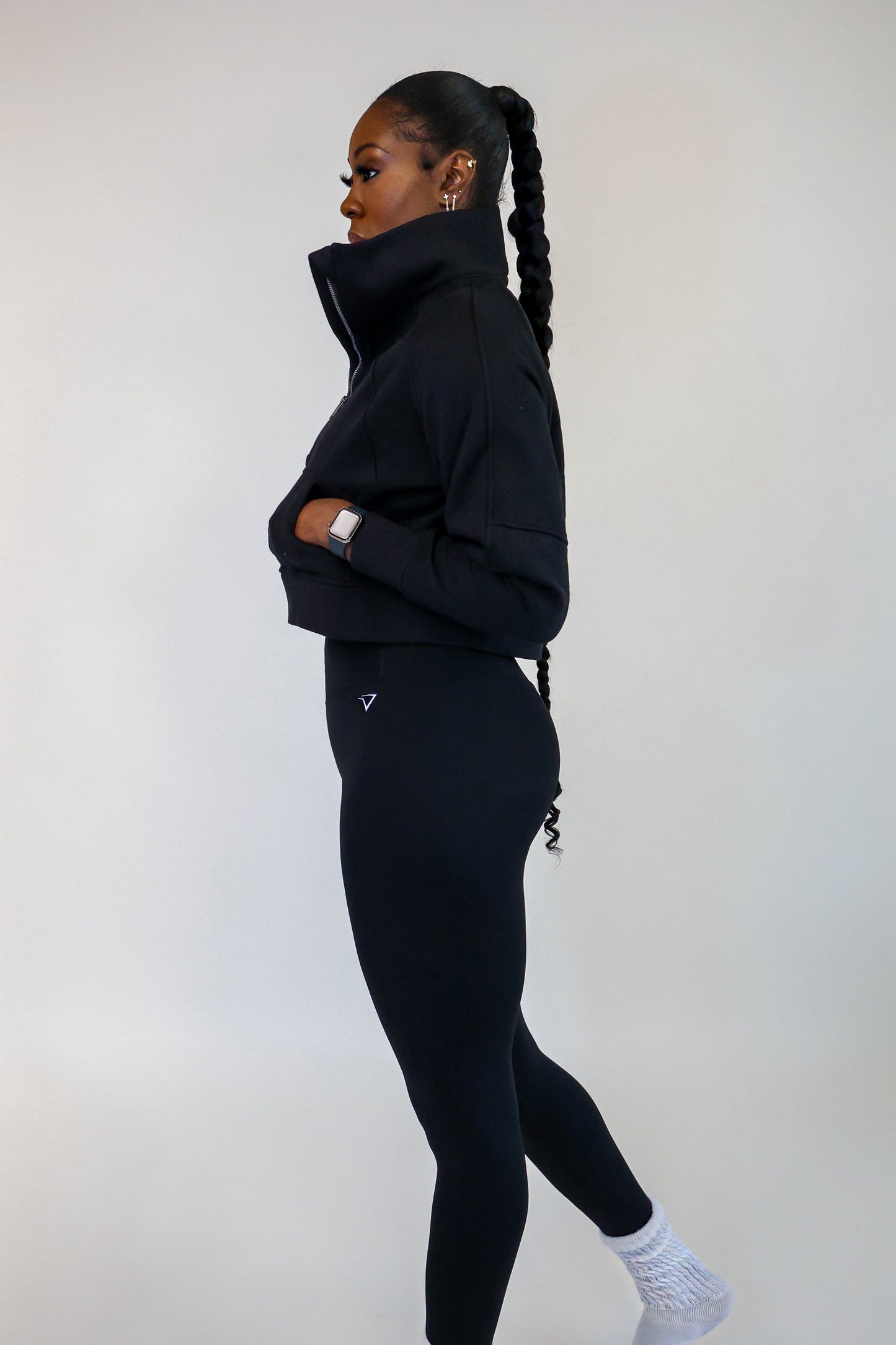 Black Oversized Half Zipped Sweatshirt
