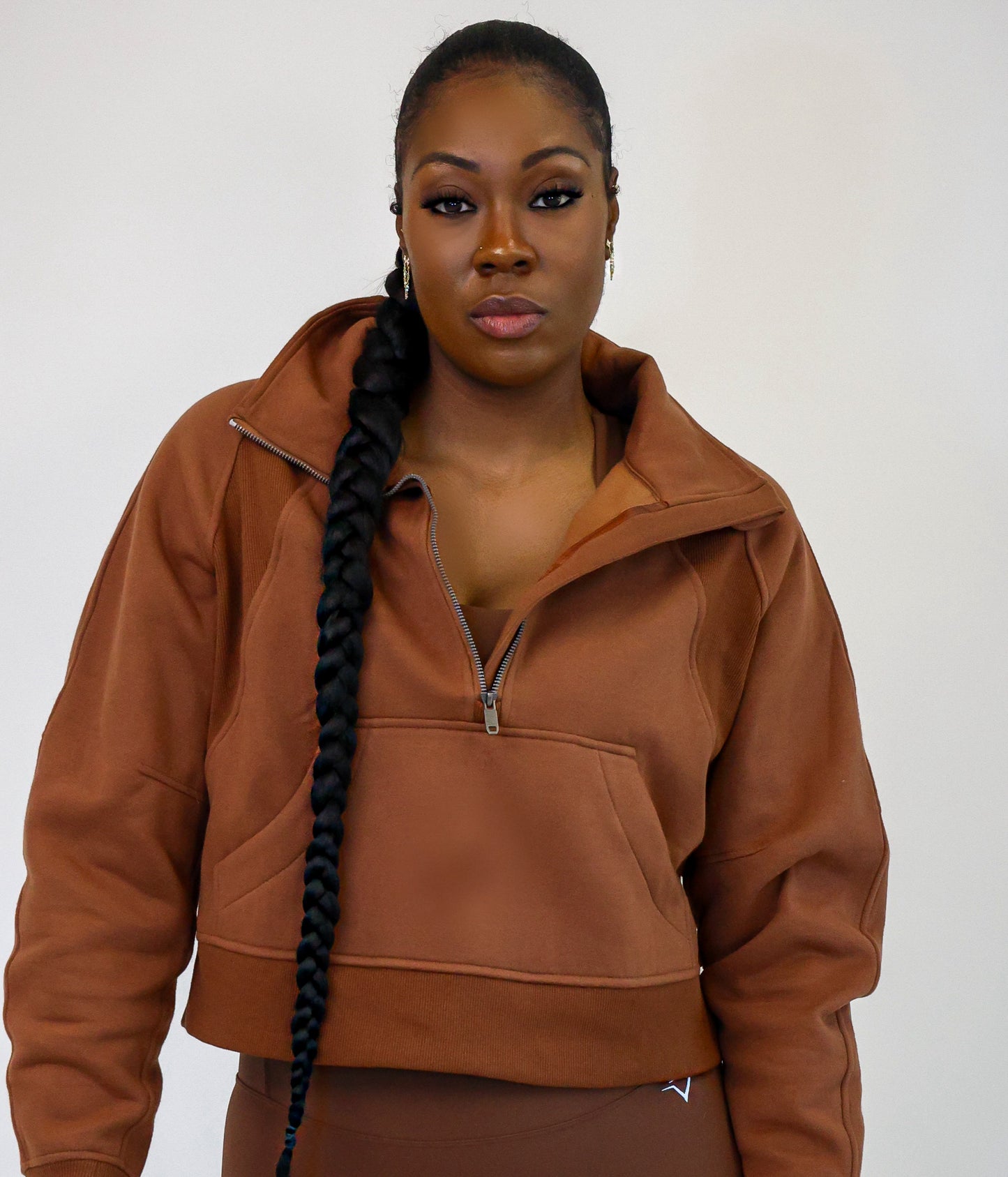 Brown Oversized Half Zipped Sweatshirt